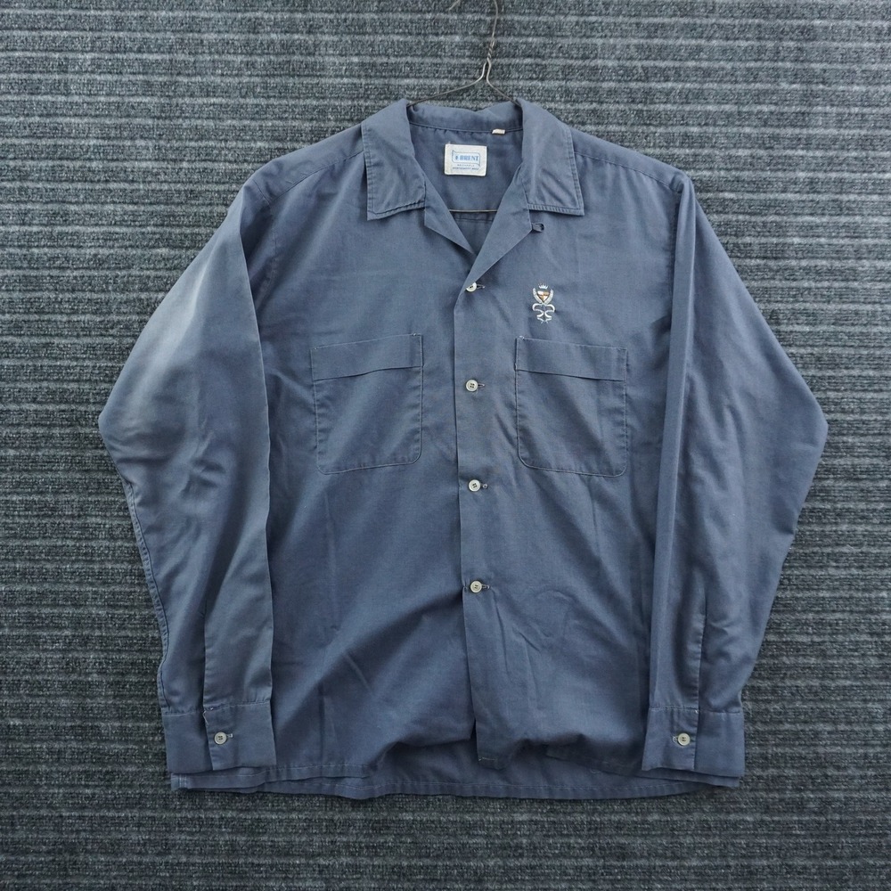 70s Brent Button Down Shirt Mens Large Blue Vintage Loop Collar Long Sleeve